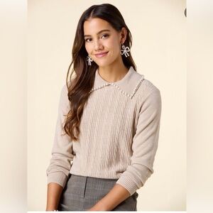 Cato Women's Taupe Sweater with Pearl Detail